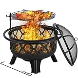 Feuerschale, Feuerschalen für den Garten, Feuerkorb Ø75cm,Feuerstelle, inkl. verbrühungssicherem Außenring, Verstellbarem, abnehmbarem und 360° drehbarem Grillrost(Ø 54 cm),Funkenschutz & Schürhak