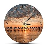 Wanduhr Kamels Zug auf Kabel Strand Wanduhr Australien Besen Sonnenuntergang Camel Ride Szene Kunst Home Decor Stille Uhrwerk W