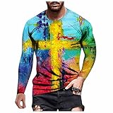 VESNIBA Herren Langarm Tops Casual Shirts Rundhals Tee Funky Bunte Grafik 3D Gedruckt Bluse Hawaii Urlaub Party Henley Pullover Floral Overshirt Einzigartiges Muster XL a11