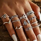 Ushiny Vintage Moon knöchelringe Silber Herz Flügel Gelenk Knöchel Ring Set geschnitzt Blatt Ring Set Blume Stapelring Schmuck Zubehör für Frauen und Mädchen (12 Stück)