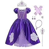 Odizli Sofia Kostüm Kinder Mädchen Sofia die Erste Prinzessin Kleid Blume Tüll Lang Ballkleid Halloween Weihnachten Karneval Party Cosplay + Zubehör Violett-Sofia 3-4 J