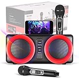 Karaoke Anlage Maschine mit 2 Mikrofonen,Crtkoiwa Stereo-KlangqualitäT Stille mit Einer Taste Bluetooth-Verbindung Lange Akkulaufzeit,Outdoor Bluetooth Lautsprecher Partybox