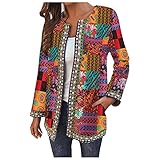 Damen Strickjacke Lang Gestrickt Cardigan Vintage Bedruckte Loose Strickjacken Lang Elegant Mantel Offene Sweater Herbst Mode Cardigans Sweater Damen Oversized Strickpullover Strickmantel L