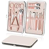 URAQT Nagelknipser Set, 18-teiliges Maniküre Pediküre Set, Damen Edelstahl Nagelknipser Werkzeuge, Professionelle Reise Beauty Nagelpflege Kit für Zuhause, Reisen (Roségold)