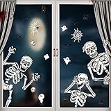 Halloween Deko Fensterbilder,Jusduit Skelett Halloween Deko Fenster Gruselige Schädel Fenster Aufkleber DIY Halloween Fensterbilder Abnehmbare Halloween Totenkopf Aufkleber für Halloween Party