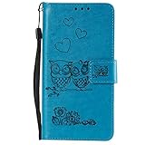 Karomenic kompatibel mit Samsung Galaxy S6 PU Leder Hülle Eule Prägung Handyhülle Brieftasche Silikon Schutzhülle Klapphülle Ledertasche Ständer Wallet Flip Case Bumper Schale Etui,B