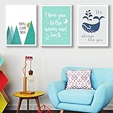 Leinwand Wandkunst Mintgrün Ich liebe dich bis zum Mond und zurück Kinderzimmer Dekor Leinwand Malerei Poster und Drucke Wandkunst Bilder für Kinderzimmer 51x71cmx3 Ung