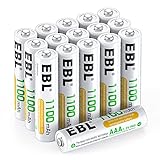 EBL AAA Akku 1100mAh 16 Stück - Typ NI-MH, 1.2V Wiederaufladbare Batterien mit Akkuboxs, Micro AAA B