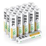 EBL AAA Akku 1100mAh 16 Stück - Typ NI-MH, 1.2V Wiederaufladbare Batterien mit Akkuboxs, Micro AAA B