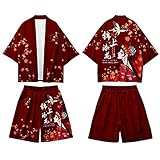 CHUIKUAJ Kimono Cardigan Haremshose Set Männer Frauen 3/4 Ärmel Jacke - Chinesischer Stil Traditioneller Operndruck Lose Straßenkleidung,B-S