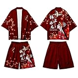 CHUIKUAJ Kimono Cardigan Haremshose Set Männer Frauen 3/4 Ärmel Jacke - Chinesischer Stil Traditioneller Operndruck Lose Straßenkleidung,B-Larg