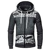 Saclerpnt Weihnachten Hoodie Herren Kordelzug Sweatjacke Reißverschluss Kapuzenjacke Zipper Hooded Sweatshirt(Grau,3XL)