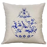 ROERDTRY 40X40cm Chinesische Art blau und weiß Vase Stuhl Kissen Kissenbezug Baumwolle Leinen Kissenbezüge für Sofa Schlafzimmer Bed (Beinhaltet kein Kissen)