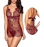 AnloveKiss, sexy Damen-Dessous mit Wimpernspitze, Unterhemd, Babydoll, Nachtwäsche, Schwarz - R