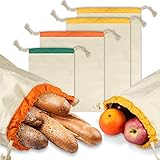 PAMIYO Brotbeutel 4er Set,umweltfreundlicher Brotsack Obst und Gemüsebeutel fürumweltfreundlicher Brotsack mit Kordelzug Wiederverwendbare Baumwollbeutel aus Bio Baumwolle(GOTS)