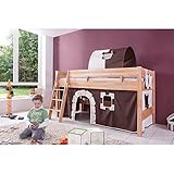 Relita Halbhohes Spielbett Kim mit 3 TLG. Stoff-Set Burg, Buche massiv Natur lack