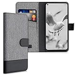 kwmobile Wallet Case kompatibel mit HTC Desire 20 Pro - Hülle mit Ständer - Handyhülle Kartenfächer Grau Schw