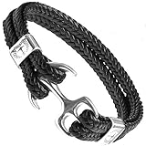 Tom Miller® Herren Armband mit schwarzem Anker aus hochwertigem Leder. Ausgezeichnetes Männerschmuck Geschenk… (Grau, 19)