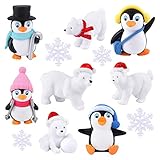 FEPITO 12 Stücke Winter Harz Pinguin Eisbär Schneeflocken Miniatur Figur Spielzeug Mini Weihnachten Figuren für DIY Garten Wohnkultur Weihnachtsschmuck