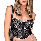 Updayday Bustier Vest Top für Damen, Steampunk Corset Boned Crop Top, Schulterfreies, schmales Crop Top Spaghettiträger Tank Top Clubwear Streetw