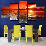 Wanddekoration 5 Bilder Vlies Leinwand 5 Teilig Bilder Wandbild HD Drucke Painting Meereswellen bei Sonnenuntergang Poster Moderne Wandbilder Wohnzimmer Wanddekoration Desig