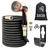 ZICIS 30M Flexibler Gartenschlauch, 8 Funktion Garten Handbrause, Wandhalterung, Zwei Adapter Wasserhahn,Gartenschlauch Schnellkupplung