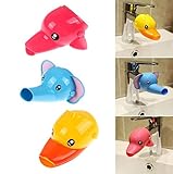 Musuntas 2pcs Wasserhahn Verlängerung Hahn Extender für Kinder Baby Hände waschen Badezimmer-Cartoon Tier Design Hand waschen Waschbecken Ente + E