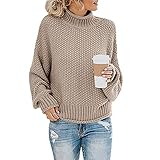 Bartira Damen-Pullover für Herbst, Sweatshirts für Damen, Farbblock, trendig, hoher Hals, warmer Pullover, khaki, S