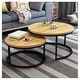 Couchtisch Beistelltisch - Satztische für Balkon Wohnzimmer, Moderner runder Satz Beistelltisch 2er Set, Holz Stapel Couchtisch und Beistelltisch S