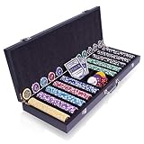 Holz-Pokerkoffer „Wooden Black Edition” 500 abgerundete Ocean-Champion-Chips Laserchips Poker-Set 2 Kunststoff-Karten Decks Schwarz Texas H