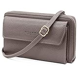 HNOOM Handy Umhängetasche Damen Handytasche zum Umhängen Handy Schultertasche Brieftasche Klein Crossbody Tasche Handy Geldbeutel Handytasche Geldbörse mit Kartenfächer, Schultergurt (Hellbraun)