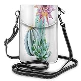 ADONINELP Leder Handytasche Umhängetasche Kaktus Spikes Blume In Heißem Mexikanischen Wüstensand Botanische Natürliche Geldbörse Brieftasche Handtaschen Umhängetasche Handytasche Tasche für Frauen M