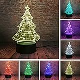 WFTBEJ 3D Nachtlicht Cartoon-Weihnachtsbaum 3D optische Illusion Nachtlampe 16 Farben ändern sich mit Fernbedienung, LED visuelles Nachtlicht für Junge Mädchen Kinder Geburtstagsgeschenk