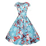 NHNKB Kleider Damen Festlich Damen Vintage Kurzarm Weihnachten 1950er Jahre Hausfrau Abend Party