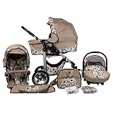 Bergsteiger Capri Kinderwagen 3 in 1 Kombikinderwagen Megaset 10 teilig inkl. Babyschale, Babywanne, Sportwagen und Zubehö