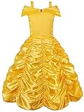 JerrisApparel Mädchen Belle Kostüm Prinzessin Kleid Drop Shoulder Cosplay Kostüm (Gelb, 7-8 Jahren)