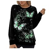 Frauen Gothic Schmetterling Druck Oberteile Elegant Lang Hülse Rundhals Bluse Tee Damen Casual Loose Tops Hemd Pullover Tee Frühjahr Herbst Sweatshirt T-S