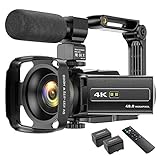 4K Camcorder Videokamera WIFI 48MP IR Nachtsicht Vlogging Kamera, 16 x Digital-Zoom Video-Rekorder mit Mikrofon, Kamerahalter und Gegenlichtb