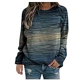 Frauen Pullover Casual Stripe Tie-Dye Print Sweatshirts Thermal Rundhalsausschnitt Langarm T-Shirts Loose Tops Bluse(XL,Marine)