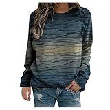 Frauen Pullover Casual Stripe Tie-Dye Print Sweatshirts Thermal Rundhalsausschnitt Langarm T-Shirts Loose Tops Bluse(XL,Marine)