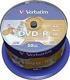 Verbatim DVD-R 16x Matt Silver 4.7GB I 50er Pack Spindel I DVD Rohlinge bedruckbar I 16-fache Brenngeschwindigkeit & Hardcoat Scratch Guard I DVD-R Rohlinge printable I DVD