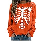 Damen Sweatshirt Langarm Rundhals Halloween Print Langarm Pulli Langarmshirt Casual Cool Hoody Mode Oversize Frauen Streetwear Beiläufig Party Bluse Tunika Herbst Winter Elegante Oberteil Tunika Top