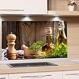 GRAZDesign Spritzschutz Glas für Küche Herd, Bild-Motiv grün Kräuter Provinz mediterran, Küchenrückwand Glas Küchenspiegel Glasrückwand / 60x40
