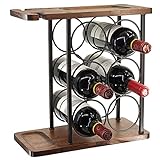 Weinregal mit Glashalter, Theken-Weinregal aus Holz, Tisch-Weinständer aus Holz, rustikale Weindekoration für Haus und Küche (für 6 Flaschen und 2 Gläser)