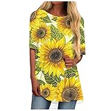 Sommer Sonnenblumen Druck T-Shirt für Damen Kurzärmliges Tops mit Rundhalsausschnitt Buntes Casual Hemd in Übergröße Elegante Retro Arbeit Blusen Ob