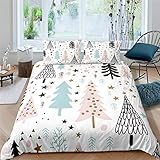 Bettwäsche Set 3D Bettbezug 240 x 260 cm mit 2 Kissenbezug 80 x 80 cm Polyester Weiches Reißverschluss Kinderbettwäsche (Weihnachtsbaum 2)