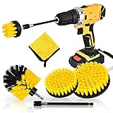 Bohrerbürstenaufsatz Set 6 Stück, elektrische Bohrmaschinen-Reinigungsbürsten, Werkzeug-Set mit verlängerter Stange und gratis Mikrofaser-Handtuch für Badezimmer, Küche, G