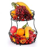 2 Tier Obst Etagere , Arbeitsplatte Metall Obstkorb Rack Obstschale, Abnehmbar Obst Halter Küche Ablagekorb,Gemüsegestell, Obst Gemüse Brot Snacks Korb