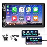 Doppel Din Bluetooth Autoradio für Carplay, Android Auto 7 Zoll Touchscreen Universal Auto Multimedia Player mit FM Radioempfänger Unterstützung TF/USB/AUX Lenkradsteuerung 12 Lichter Rückfahrk