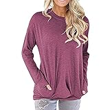 Herbst/Winter Damen Rundhals Langarm Tasche Einfarbig Loses T-S